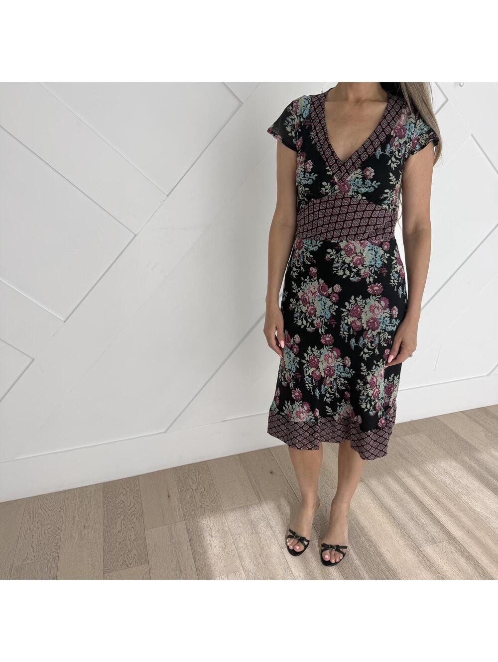 Vintage Twin-Set Twinset Simona Barbieri Black Floral Silk Midi Dress M Italy